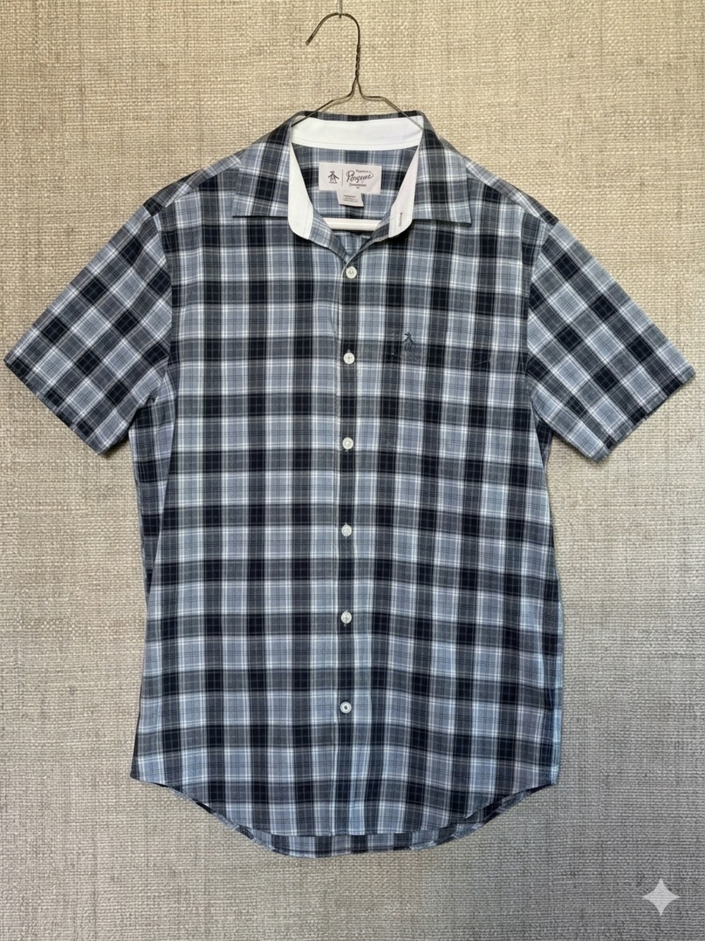 Penguin Short-Sleeve Blue Plaid Button-Down Shirt - Excellent Condition